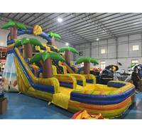 Toboggan aquatique gonflable personnalisé en forme de palmier de la jungle avec piscine à jets d'eau, grand toboggan aquatique gonflable pour enfants en plein air