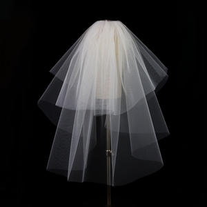IVANHOE Venta al por mayor en forma <span class=keywords><strong>de</strong></span> onda blanco <span class=keywords><strong>de</strong></span> doble capa escalera corta novia ID foto boda banquete tocado - Product Image 1