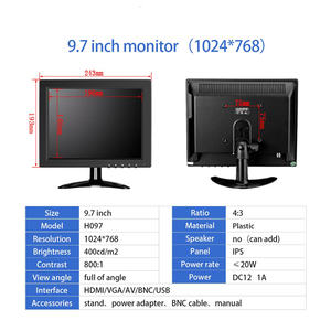 ZHIXIANDA9.7/10 Zoll 1024*768 IPS-Desktop-Computer CCTV-LCD-Monitor Touchscreen-Display mit AV/BNC/VGA/HDMI für die Sicherheit zu Hause - Product Image 5