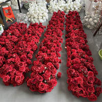 IFG Fournitures de fleuriste décoratives pour mariage et Noël, arrangement de chemin de table en fleurs de soie rouges, 6 pieds