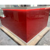 Table de bar en surface solide rouge et blanche en forme de L, design de comptoir pour bubble tea