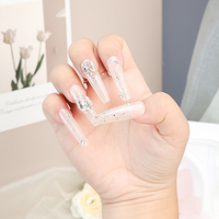 Prix d'usine Faux ongles longs forme cercueil, logo personnalisé OEM ODM, avec paillettes et strass, de luxe, haute qualité, couvrance totale, pour les fêtes