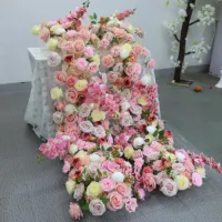 Chemin de table en roses artificielles en soie pour mariage, banquet, fête, événement, réunion de famille, cérémonie, décoration