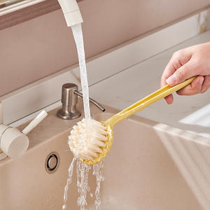 Brosse à vaisselle en silicone antiadhésive, douce pour les casseroles et poêles, manche long, couleur blanc et beige, outil de nettoyage anti-rayures - Product Image 2