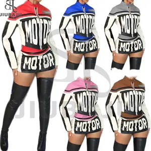 Fashion Women Motor Style Print Crop Jacket Match Mini Wrap Skirt Streetwear Women 2 Piece Short Set Outfits