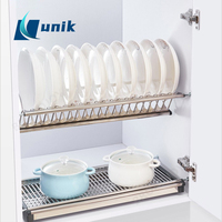 Égouttoir à vaisselle mural réglable en acier inoxydable pour armoire de cuisine, avec couvercle coulissant pour le rangement des assiettes et des bols