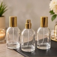 Vente en gros de flacons de parfum ronds en verre transparent de 30 ml et 50 ml, flacons de parfum vides rechargeables, flacons atomiseurs de parfum, emballage personnalisé avec logo