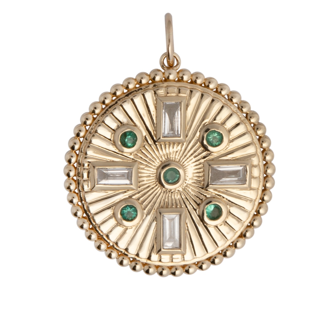 Pendentif rond diamant émeraude Sunray