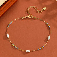 Bracelet tendance réglable en acier inoxydable plaqué or 18 carats PVD avec perles pour femme, bijou de poignet minimaliste empilable