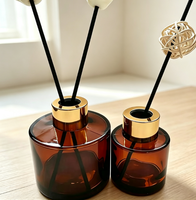 Bouteille diffuseur de parfum en verre ambré et transparent, ronde, vide, 50 ml et 100 ml, vase de luxe pour parfum d'intérieur avec bâtonnets diffuseurs, vente en gros