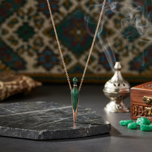 <b>Emerald</b> Stone Unique Shape Dainty Long <b>Pendant</b> Turkish Wholesale Handcrafted 925 Silver Jewelry for Women - Product Image 2