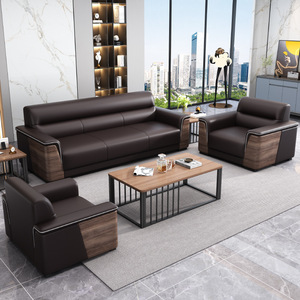 <b>Office</b> Sofa <b>Set</b> Solid Wood Leather Modern Reception Meeting Area Furniture Durable Design - Product Image 4