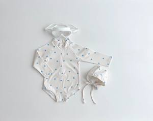 Vente en gros personnalisation pull-over coréen imprimé à pois carrés maillot de bain crème solaire pour bébé garçon et fille avec <span class=keywords><strong>bonnet</strong></span> de bain été - Product Image 6