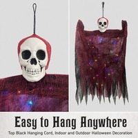SIPKLR Crâne fantôme lumineux de 90 cm pour Halloween, accessoire squelette effrayant à LED colorées pour décoration de maison hantée, de jardin ou de fête