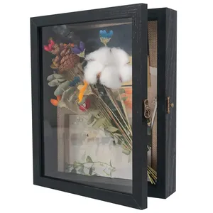 8x10 Wood Shadow Box Display Case 13x16 Flowers and Medals Memory Box with Glass and Lock Photos Frame for Sports and Wedding