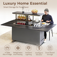 Table à manger élégante et intelligente avec plateau en verre trempé, réfrigérateur et congélateur intégrés, écran tactile intelligent et éclairage LED pour la maison