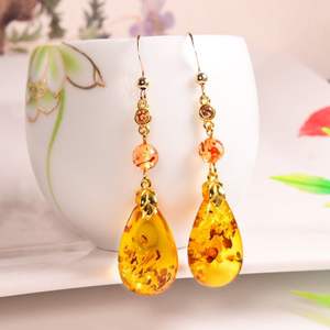 Bijoux fins, boucles d'oreilles pendantes en argent <span class=keywords><strong>sterling</strong></span> 925, plaquées or 14 carats, ambre, longues boucles d'oreilles pendantes pour femmes - Product Image 2