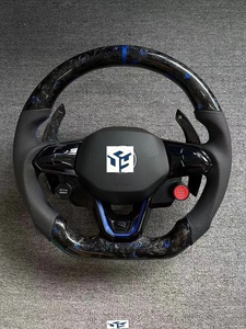 Volant sans garniture centrale, semi-cuir, carbone, LED pour Volkswagen VW <span class=keywords><strong>Golf</strong></span> R 6 7 MK6 MK7 MK7.5 GTI Jetta Passat CC - Product Image 2