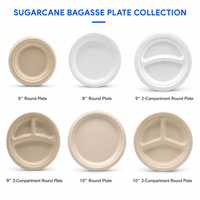 Assiette de table jetable en bambou et bagasse de canne à sucre de 6 pouces, biodégradable, compostable, compatible micro-ondes, style zen asiatique, pour fête