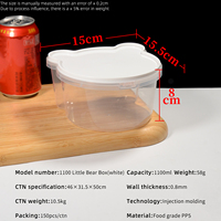 Lonchera Transparente para Niños con Forma de Oso PP5, con Tapa, 770 ml, Contenedor Transparente para Almacenamiento de Alimentos, Apto para Microondas, a Prueba de Fugas, con Diseño de Dibujos Animados
