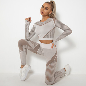 High Quality Seamless Women's Yoga Set 2-Piece Long Sleeve Fitness <strong>Leggings</strong> Front Logo Breathable <strong>Waterproof</strong> Eco-Friendly Quick - Product Image 2