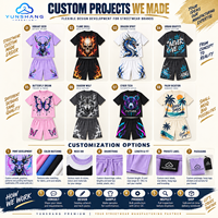 Ensemble streetwear deux pièces personnalisé unisexe en mélange de coton avec t-shirt imprimé numériquement motif cerf holographique et short à cordon de serrage