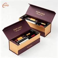 Caja de Regalo de Vino de Lujo, Caja de Papel con Asa, Color Borgoña, con Lámina Dorada, Logotipo Personalizado, Empaque para Botella de Vino, OEM, Marca Privada, Venta al Por Mayor