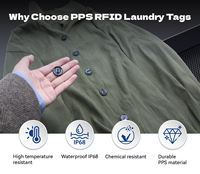 Étiquette de lavage miniature résistante à la chaleur NFC PPS 25 mm lavable avec puce NTAG216 13,56 MHz pour lave-linge et sèche-linge industriels