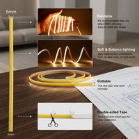 Bandes LED COB flexibles de haute qualité, super lumineuses, haute densité, 24V/12V USB, 5mm ultra-étroites, 120 LED/m, pour l'éclairage de plafond et de pièce