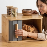 Boîte à pain en bambou grande capacité, écologique et durable, avec couvercle roulant, en matériau de qualité alimentaire, pour le rangement des produits de boulangerie sur le comptoir de cuisine