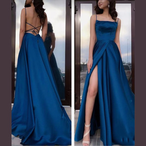 S0093A nouveau Style Satin longue longueur au sol fente taille-bretelles cintrage bal adulte cérémonies anniversaires soirée robe de soirée - Product Image 4