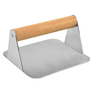 Prensa para Hamburguesas Redonda Antiadherente de Acero Inoxidable con Mango de Madera - Product Image 2