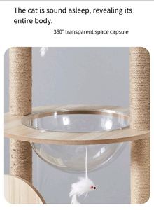 Meuble arbre à chat moderne et spacieux en bois, laine et sisal, avec niches et étagères murales, produit pour chats - Product Image 3
