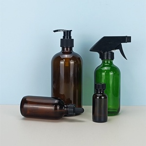 Botella de Spray de Vidrio Transparente/Ámbar de 250ml/500ml/16oz, Tipo Boston Redonda, con Pulverizador y Funda de Silicona para Limpieza - Product Image 3