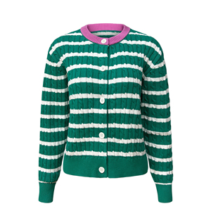 Maglione Personalizzato da <span class=keywords><strong>Donna</strong></span> a Righe Verdi, Manica Lunga, Casual, Lavorazione a Trecce, Pullover Autunnale con Collo Tondo, <span class=keywords><strong>Cardigan</strong></span> in Maglia - Product Image 1