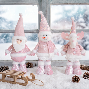 Decoraciones Navideñas Retráctiles, Figuras de Papá Noel, Muñeco de Nieve y Reno con Lentejuelas Rosas, Adornos Decorativos, Regalo de Navidad - Product Image 1