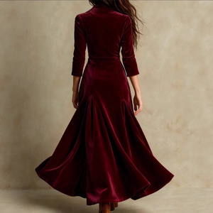 Dropshipping Shopify Plus Size Womens Button Down Lapel Collar Long Sleeve High Waist Flared Maxi Dress Solid Color - Product Image 5