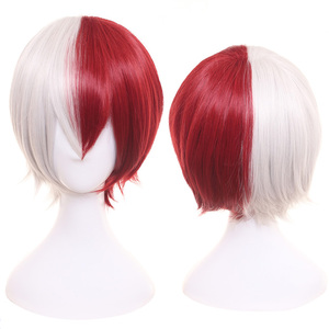 Peluca de Cosplay de <span class=keywords><strong>Todoroki</strong></span> Shoto de My Hero Academia, Peluca Corta Roja y Plateada, Sintética, para Anime, Halloween y Fiestas - Product Image 1