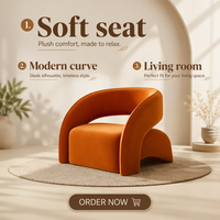 Fauteuil individuel design en velours crémeux, style influenceur, pour mobilier de maison, table de réception d'hôtel décontractée, et zone d'attente de salon de beauté