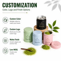 Boîte à thé matcha en métal recyclable, écologique, avec logo personnalisé, 30g 50g, hermétique, ronde, en fer blanc