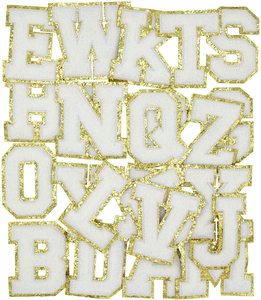 Chenille Brief Patches Voor Kleding, Fuzzy <span class=keywords><strong>Patch</strong></span> Letters Geborduurd Goud Glitter Getrimd Iron On Letters Voor Kleding - Product Image 1