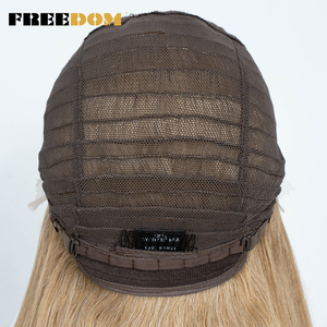 Perruques en dentelle frontale en fibre haute température FREEDOM pour femmes, perruque en dentelle droite avec frange, 26 pouces, pour cosplay blond avec reflets bruns - Product Image 6