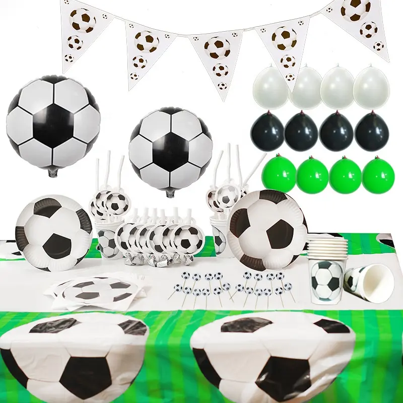 White black football Soccer Theme Cup Plate Tableware Set Decorations Tableware Favors Supplies