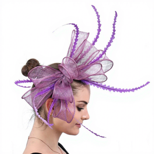 Nouvel Arrivage Chapeau de Cérémonie pour Femme, Accessoire de Mariage Fait Main avec Grand Nœud et Plumes, Fascinator Derby Ascot en Sinamay, Coiffe d'Intérieur - Product Image 1