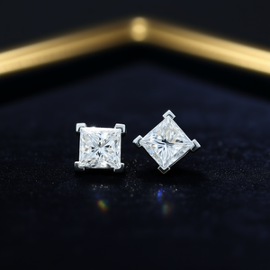 Boucles d'oreilles en or blanc E1101 avec diamants taille princesse, bijoux classiques naturels unisexes - Product Image 2