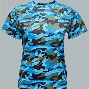 Camiseta Deportiva Casual de Verano para Mujer, de Spandex, Manga Corta, Camuflaje, Largo Regular - Product Image 5