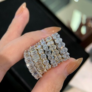 18K Solid Gold Full Eternity Stackable Diamond Band <b>Rings</b> <b>Set</b> Emerald Round Oval Cut Matching <b>Wedding</b> <b>Rings</b> <b>For</b> <b>Women</b> - Product Image 2