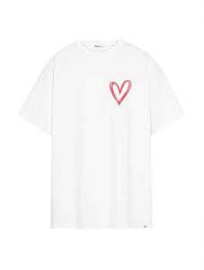 L6 Store T-shirt bianca da donna a maniche corte con stampa a cuore, girocollo minimalista, vestibilità leggermente ampia, abbigliamento casual per San Valentino - Product Image 1
