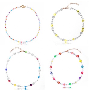 Collar de encaje hecho a mano para hombres y mujeres, piedra azul, flor, ojo malvado, dorado, Y2K, Perla de resina, polímero, arcilla - Product Image 2