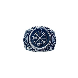yunnique Viking Rune Snowflake <b>Titanium</b> Steel <b>Ring</b> Men's Fashion Jewelry Gift Geometric Design Cross Pattern Steel Color - Product Image 3